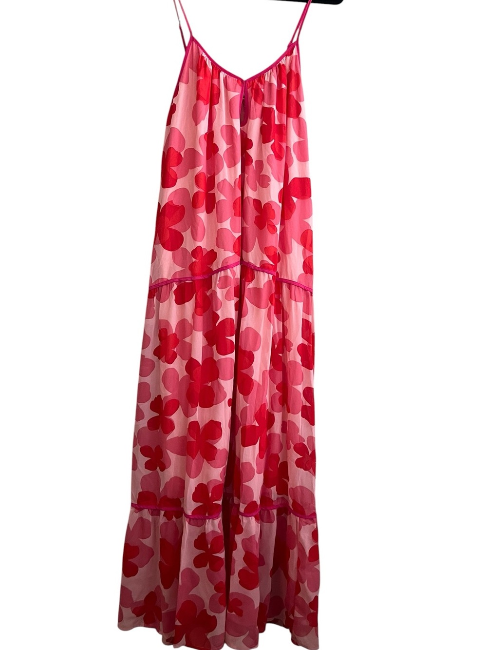 Entro Floral Chiffon Maxi Dress Pink Red Size Medium